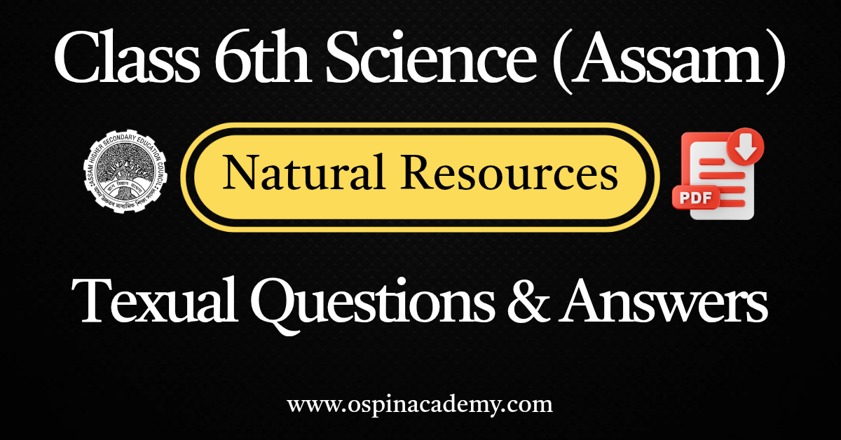 Class 6 Science Chapter 12 Solutions, Natural Resources Class 6 Science, SCERT Assam Class 6 Science, Class 6 Amar Bigyan Chapter 12, Board Exam Science Solutions Assam, Renewable and Non-renewable Resources, Class 6 Science Latest Syllabus Assam, Ospin Academy Science Solutions, Class 6 Science English Medium,